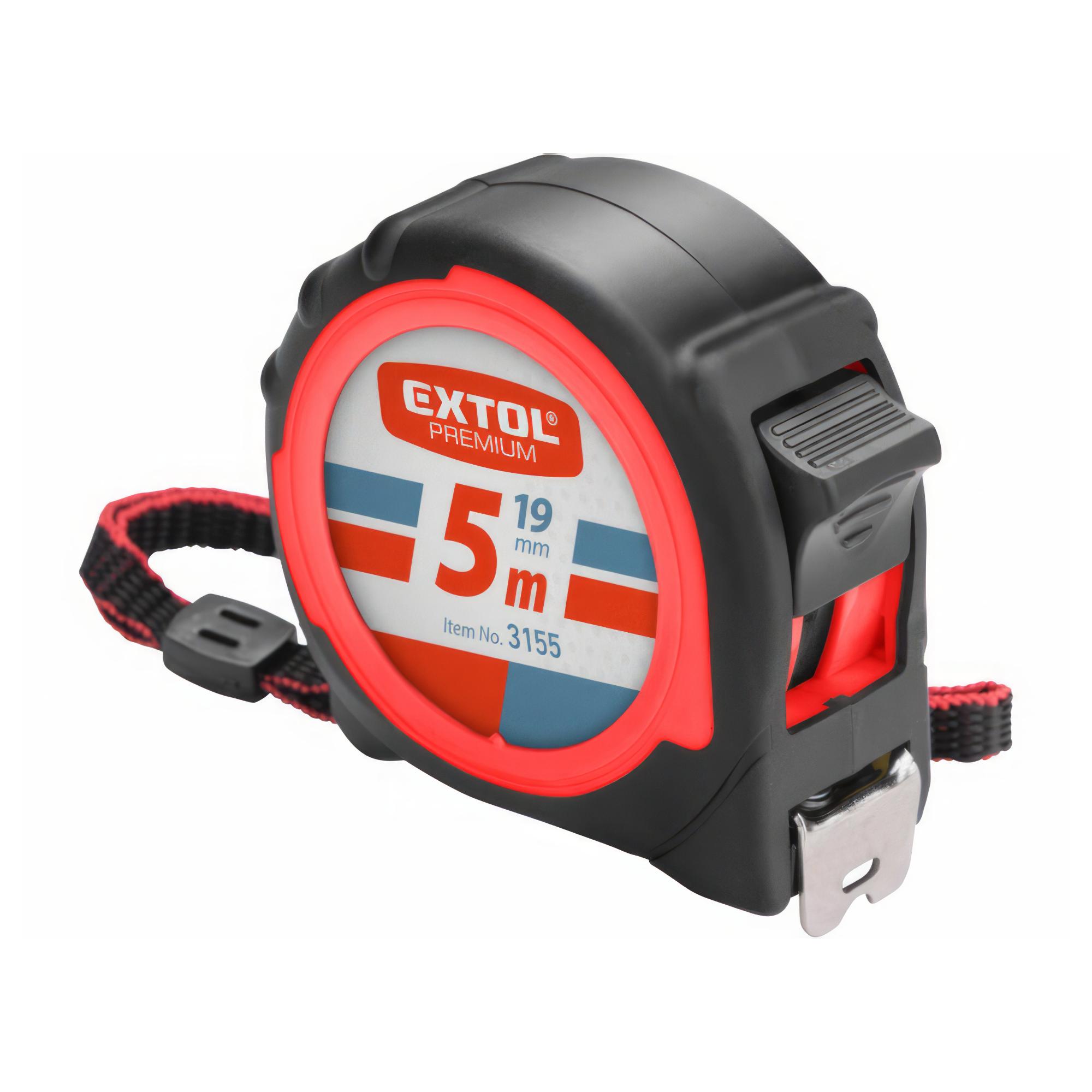 Meter zvinovací pogumovaný, 5m/šírka pásu 19mm, 1x brzda, EXTOL PREMIUM