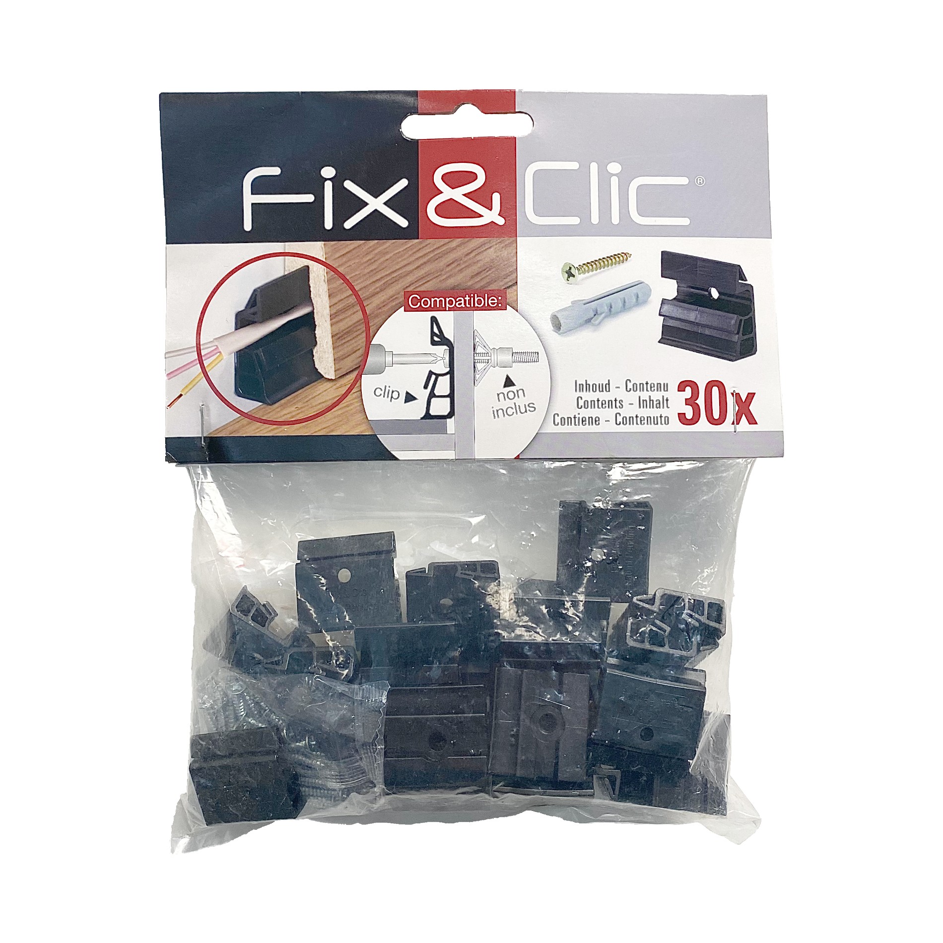 Úchyt na soklové lišty Gerflor MDF, Fix&Clic plastový (30 ks/bal + skrutky + hmoždinky)
