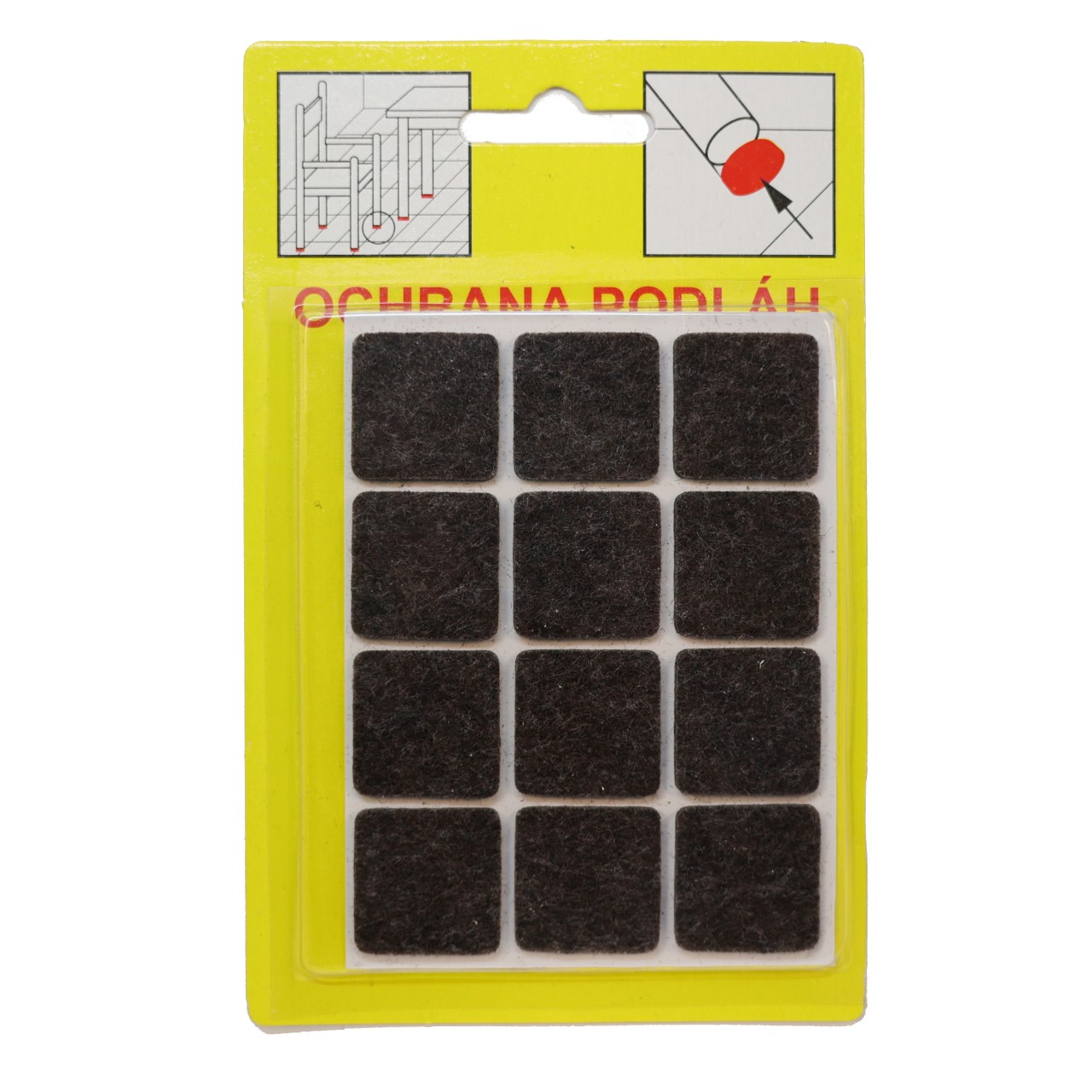 Podložky Filcové samolepiace Hnedé, Typ 103 - 21x21 mm, hr. 3 mm, 12 ks/bal